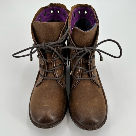 Bionica NWT Rangley Brown Leather Lace Up Bright Interior Detailed Boots Size 8M - Picture 1 of 16
